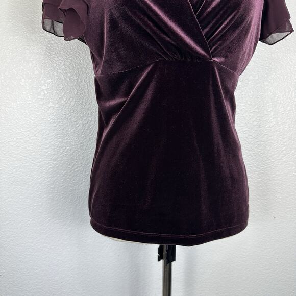 Lauren Ralph Lauren Top Women Medium Velvet Burgundy Plum Babydoll Whimsigoth - Picture 5 of 13